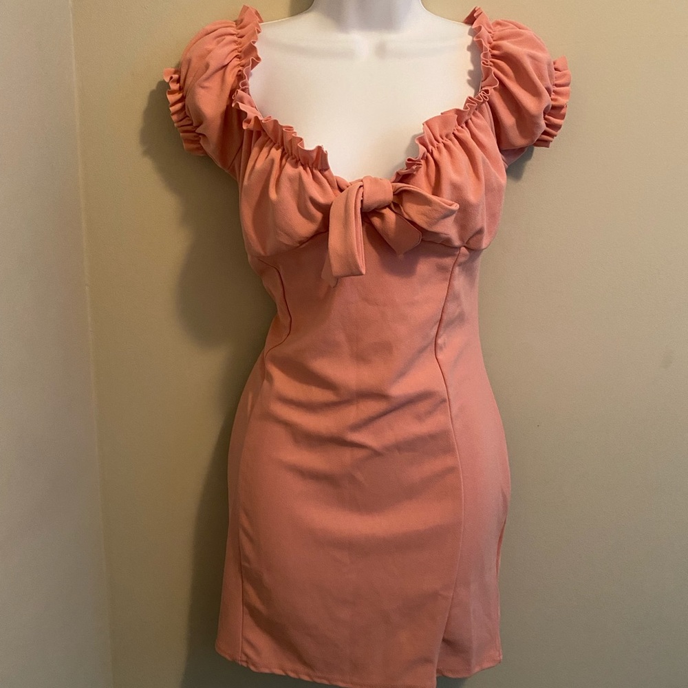 Misguided pink milkmaid dress